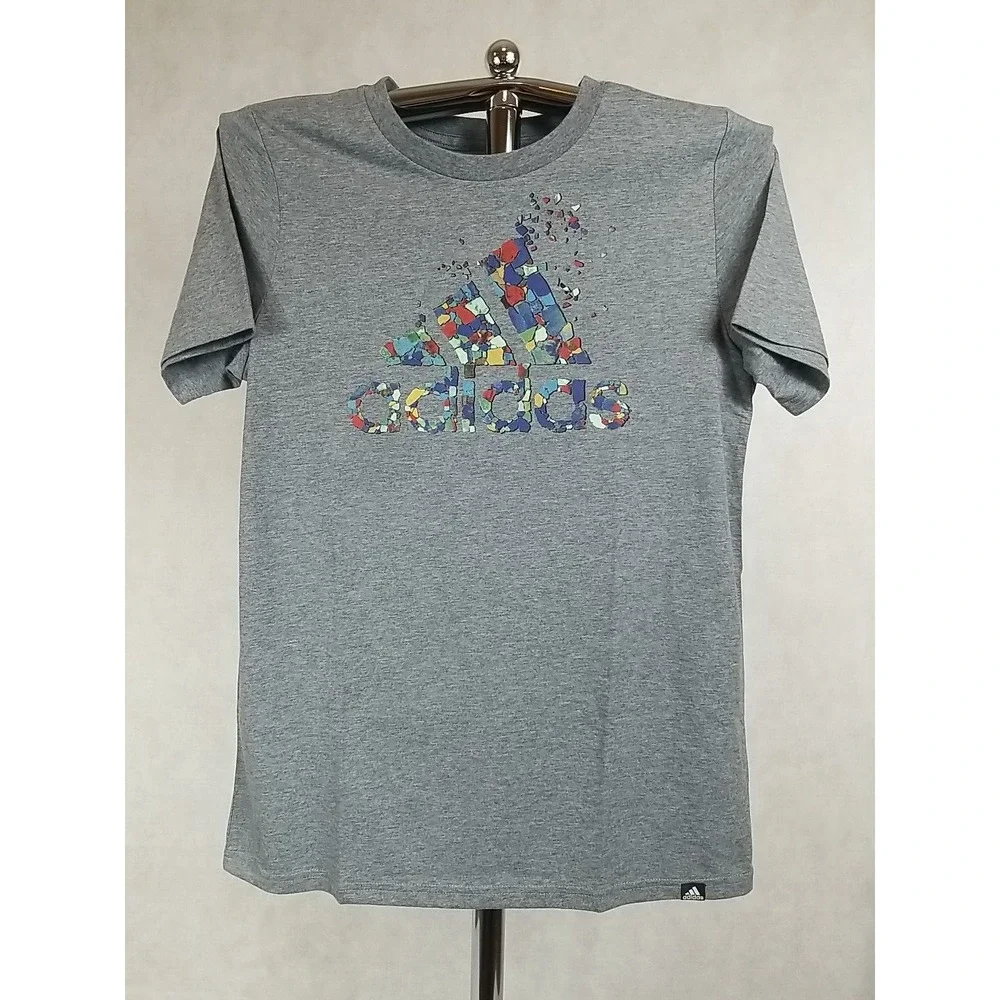 NWT Adidas Shirt Boy Size Medium Short Sleeve Gray TShirt Graphic Active Tee NEW
